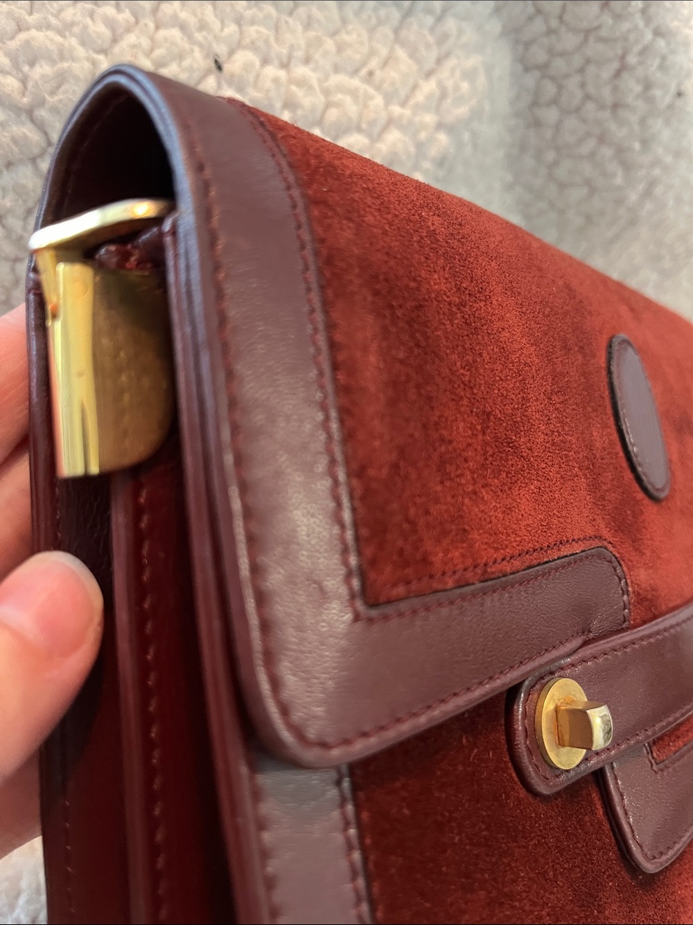 Cartier Burgundy Suede Crossbody Clutch with Gold Hardware - Picture 5 of 14